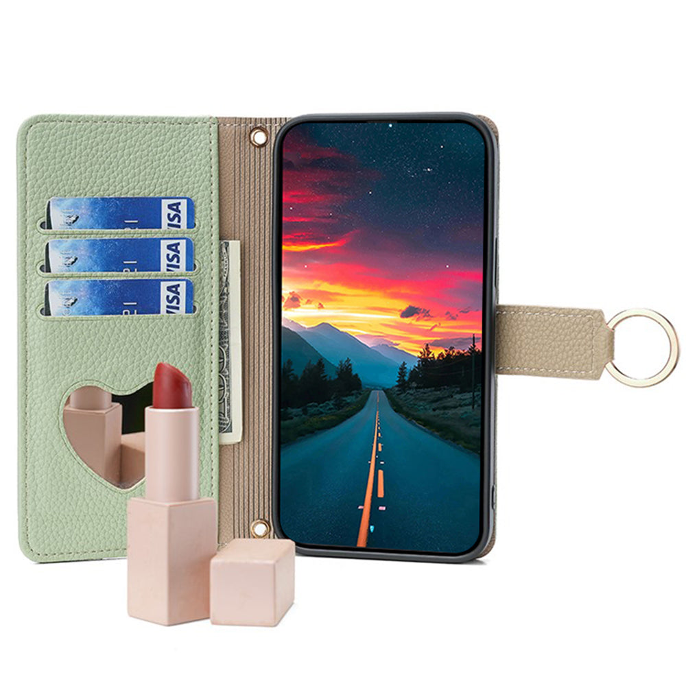 For Samsung Galaxy M34 5G / F34 5G Case PU Leather Crossbody Phone Cover with Makeup Mirror - Green