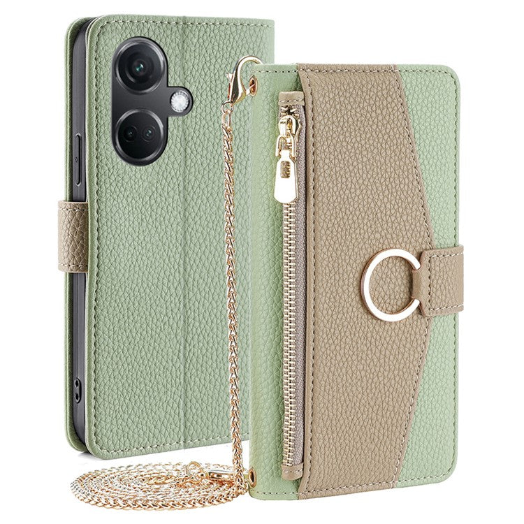 For OnePlus Nord CE3 5G Case Zipper Pocket Makeup Mirror PU Leather Phone Cover - Green