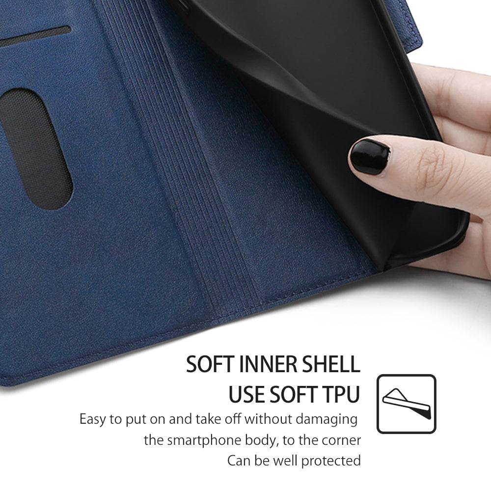 For Samsung Galaxy M34 5G / F34 5G Case Scratch-resistant PU Leather Phone Cover with Card Slot - Blue