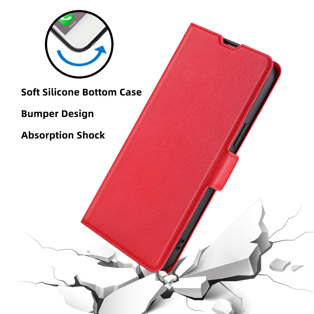 For Samsung Galaxy M34 5G / F34 5G Case Scratch-resistant PU Leather Phone Cover with Card Slot - Red