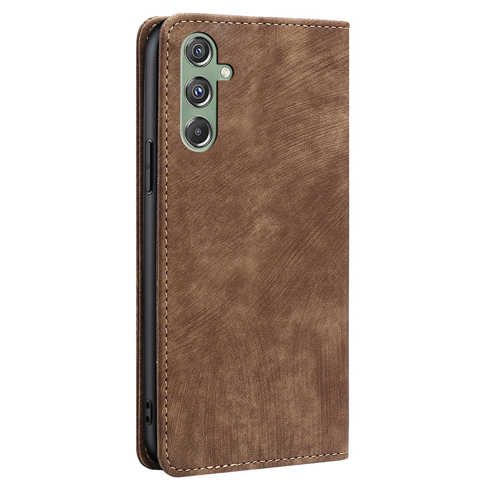 For Samsung Galaxy M34 5G / F34 5G Case Wallet PU Leather Phone Cover with RFID Blocking Function - Brown