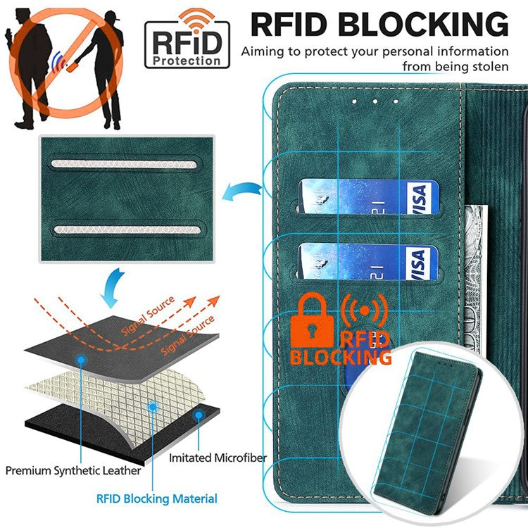 RFID Blocking Cover for Oppo A2 Pro 5G Case PU Leather Wallet Phone Shell - Green