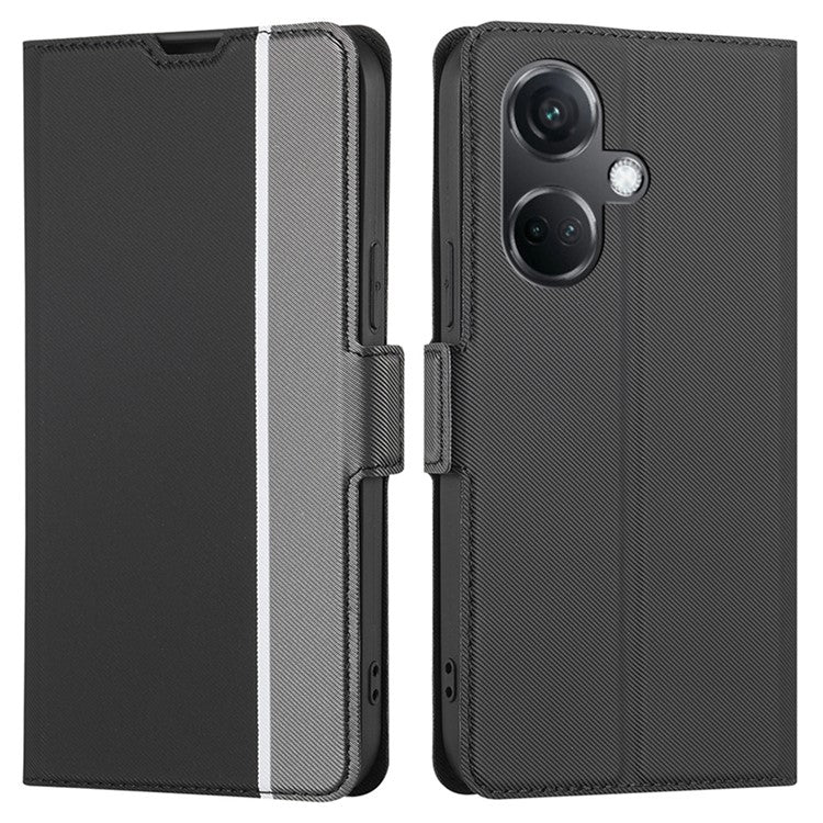 For OnePlus Nord CE3 5G Case PU Leather Twill Texture Magnetic Closure Phone Cover - Black