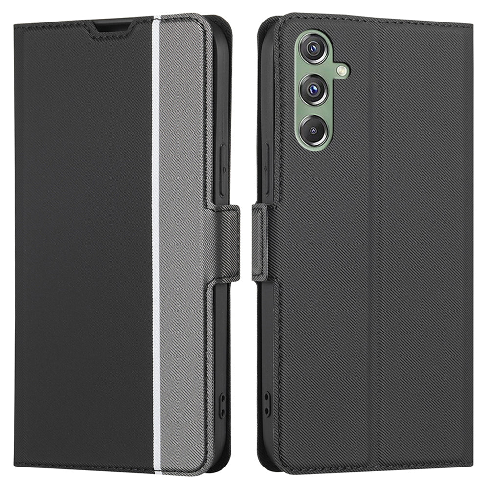 For Samsung Galaxy M34 5G / F34 5G Case Stand Anti-Scratch PU Leather Twill Texture Phone Cover Card Holder Shell - Black