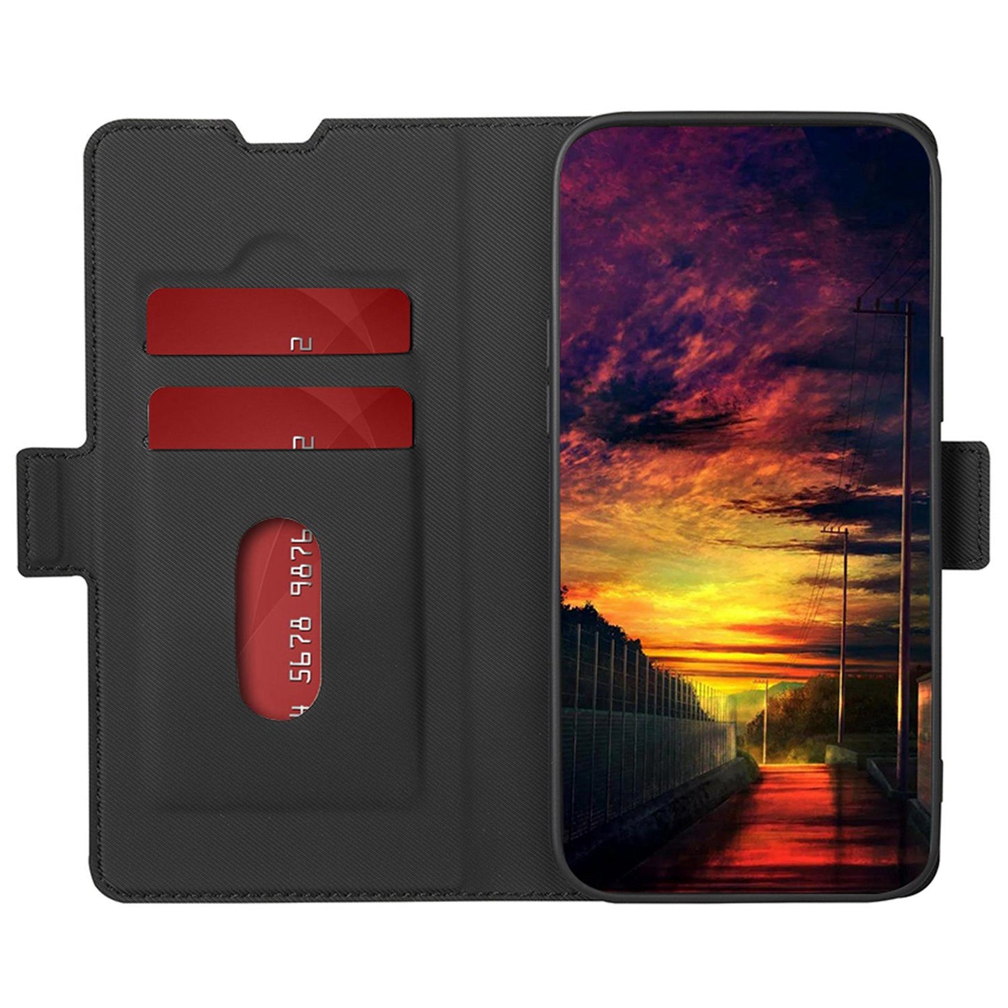 For Samsung Galaxy M34 5G / F34 5G Case Stand Anti-Scratch PU Leather Twill Texture Phone Cover Card Holder Shell - Black