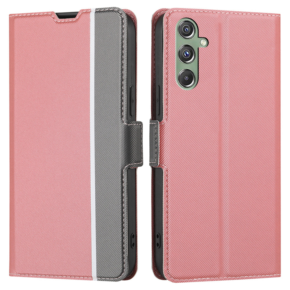 For Samsung Galaxy M34 5G / F34 5G Case Stand Anti-Scratch PU Leather Twill Texture Phone Cover Card Holder Shell - Pink