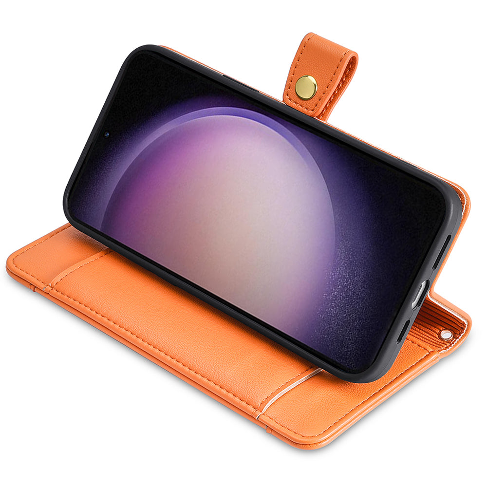 For Samsung Galaxy M34 5G / F34 5G Case Zipper Wallet Leather Anti-drop Phone Cover with 2 Straps - Orange