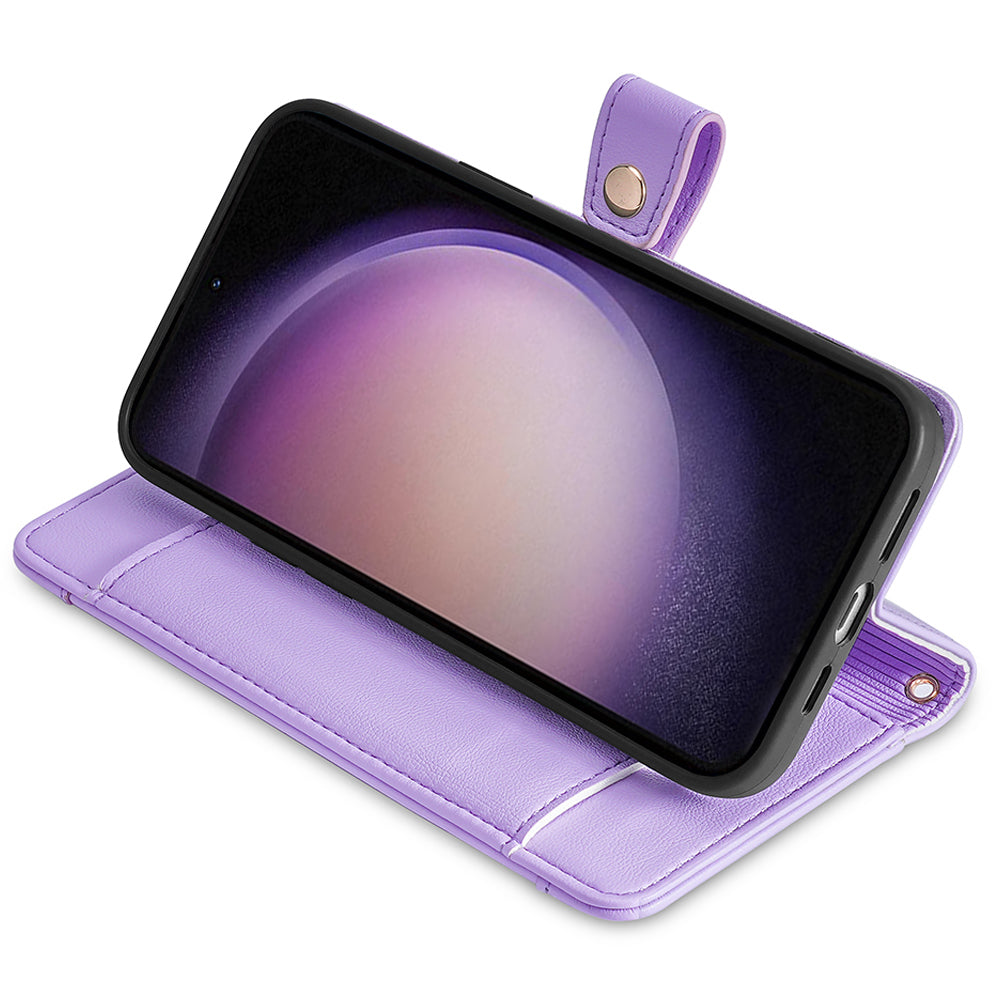 For Samsung Galaxy M34 5G / F34 5G Case Zipper Wallet Leather Anti-drop Phone Cover with 2 Straps - Purple
