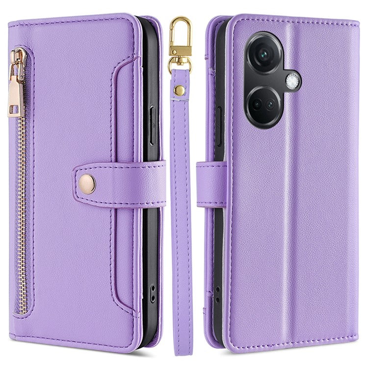 For OnePlus Nord CE3 5G Case PU Leather Wallet Stand Cellphone Cover with 2 Straps - Purple