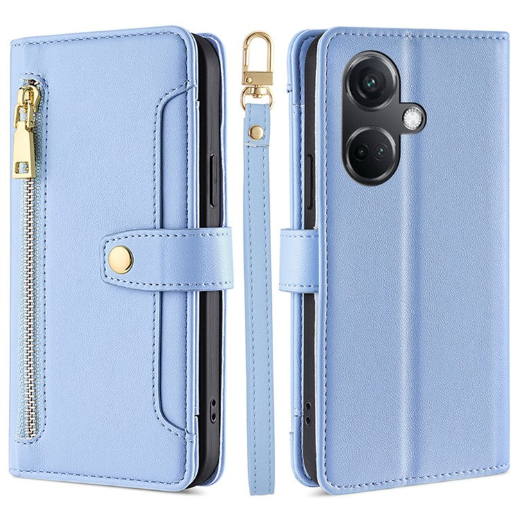 For OnePlus Nord CE3 5G Case PU Leather Wallet Stand Cellphone Cover with 2 Straps - Blue