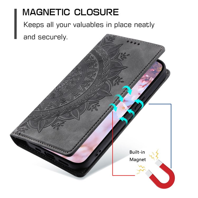 For Samsung Galaxy A24 4G (162.1 x 77.6 x 8.3mm) Case Magnetic Auto Closing Phone Wallet Cover - Grey