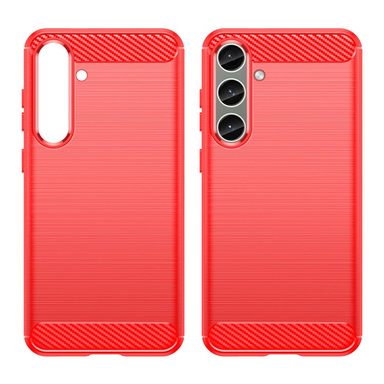 For Samsung Galaxy S25+ / S24+ Mobile Phone Case Slim-Fit Cover TPU Carbon Fiber Texture Phone Shell - Red