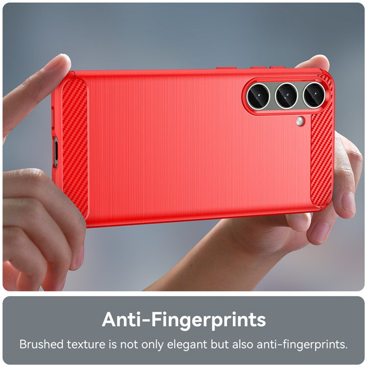 For Samsung Galaxy S25+ / S24+ Mobile Phone Case Slim-Fit Cover TPU Carbon Fiber Texture Phone Shell - Red