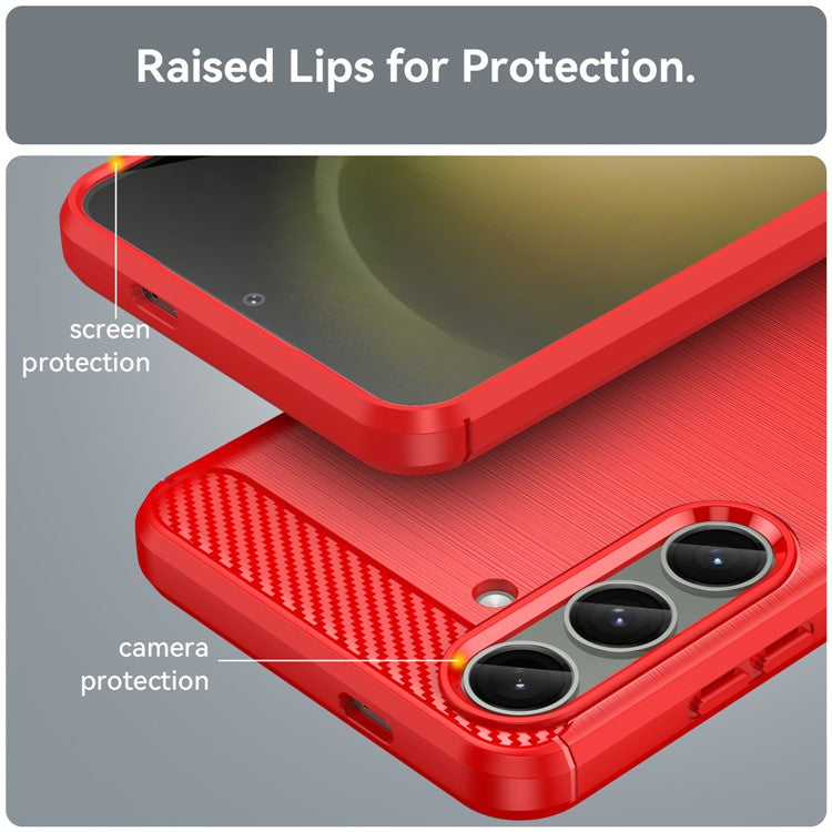 For Samsung Galaxy S25+ / S24+ Mobile Phone Case Slim-Fit Cover TPU Carbon Fiber Texture Phone Shell - Red