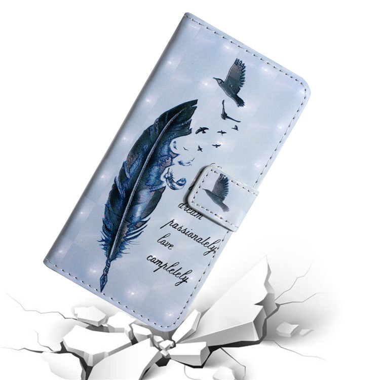 For Samsung Galaxy A05s 4G Case 3D Pattern Printing Wallet Phone Cover - Blue Feather