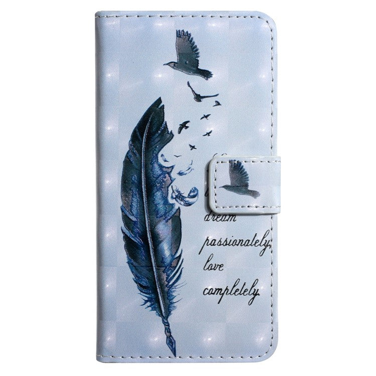 For Samsung Galaxy A05s 4G Case 3D Pattern Printing Wallet Phone Cover - Blue Feather