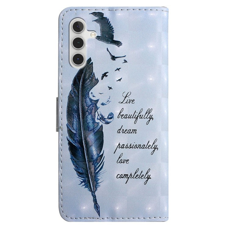 For Samsung Galaxy A05s 4G Case 3D Pattern Printing Wallet Phone Cover - Blue Feather