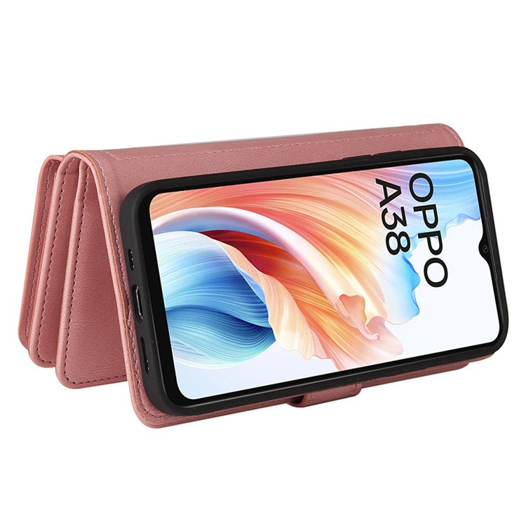 KT Multi-Functional Series-2 For Oppo A38 4G Case Multiple Card Slots Zipper Leather Phone Cover - Pink