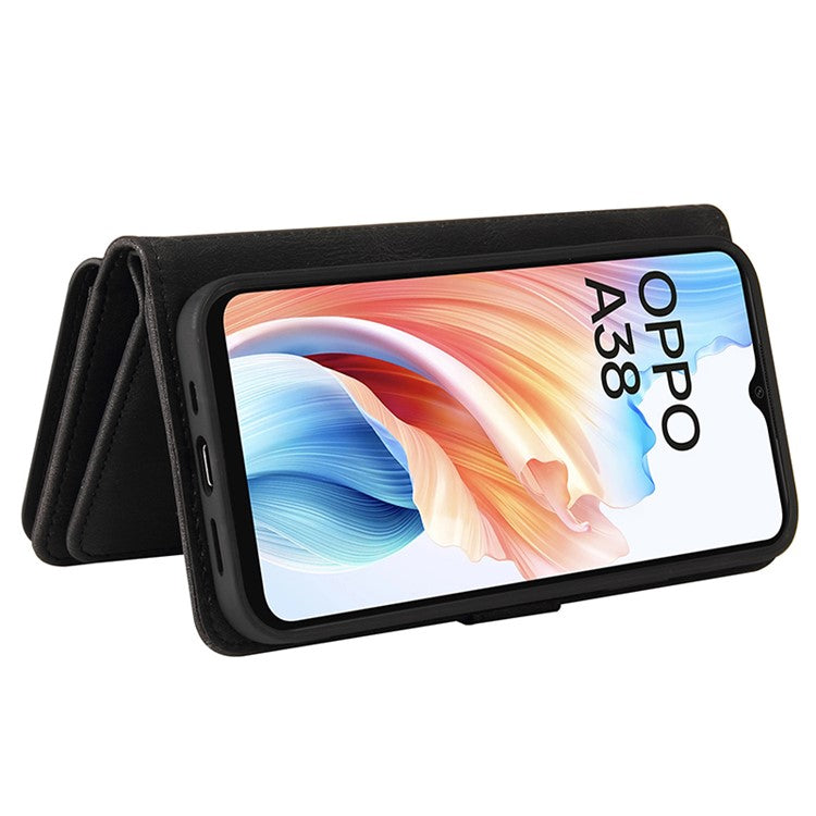 KT Multi-Functional Series-2 For Oppo A38 4G Case Multiple Card Slots Zipper Leather Phone Cover - Black