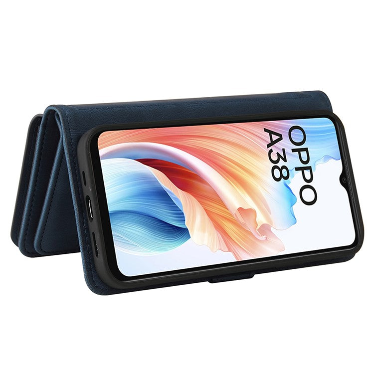 KT Multi-Functional Series-2 For Oppo A38 4G Case Multiple Card Slots Zipper Leather Phone Cover - Blue