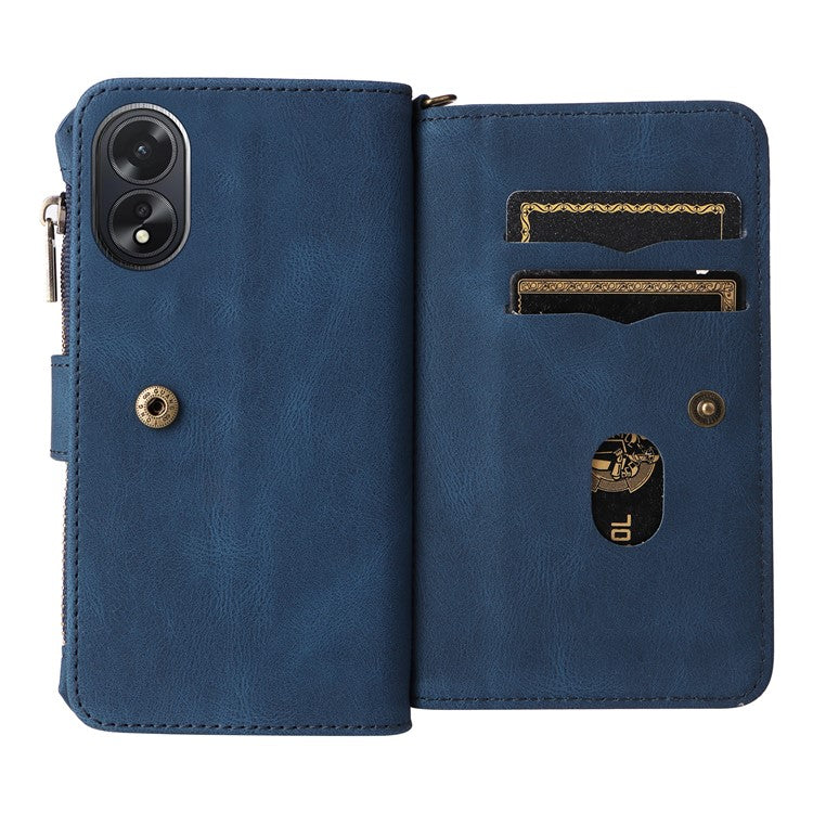 KT Multi-Functional Series-2 For Oppo A38 4G Case Multiple Card Slots Zipper Leather Phone Cover - Blue
