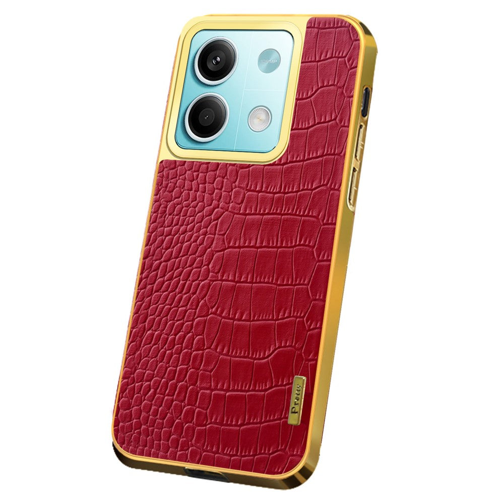 For Xiaomi Redmi Note 13 5G Case Crocodile Texture Leather+TPU Phone Back Shell Cover - Red