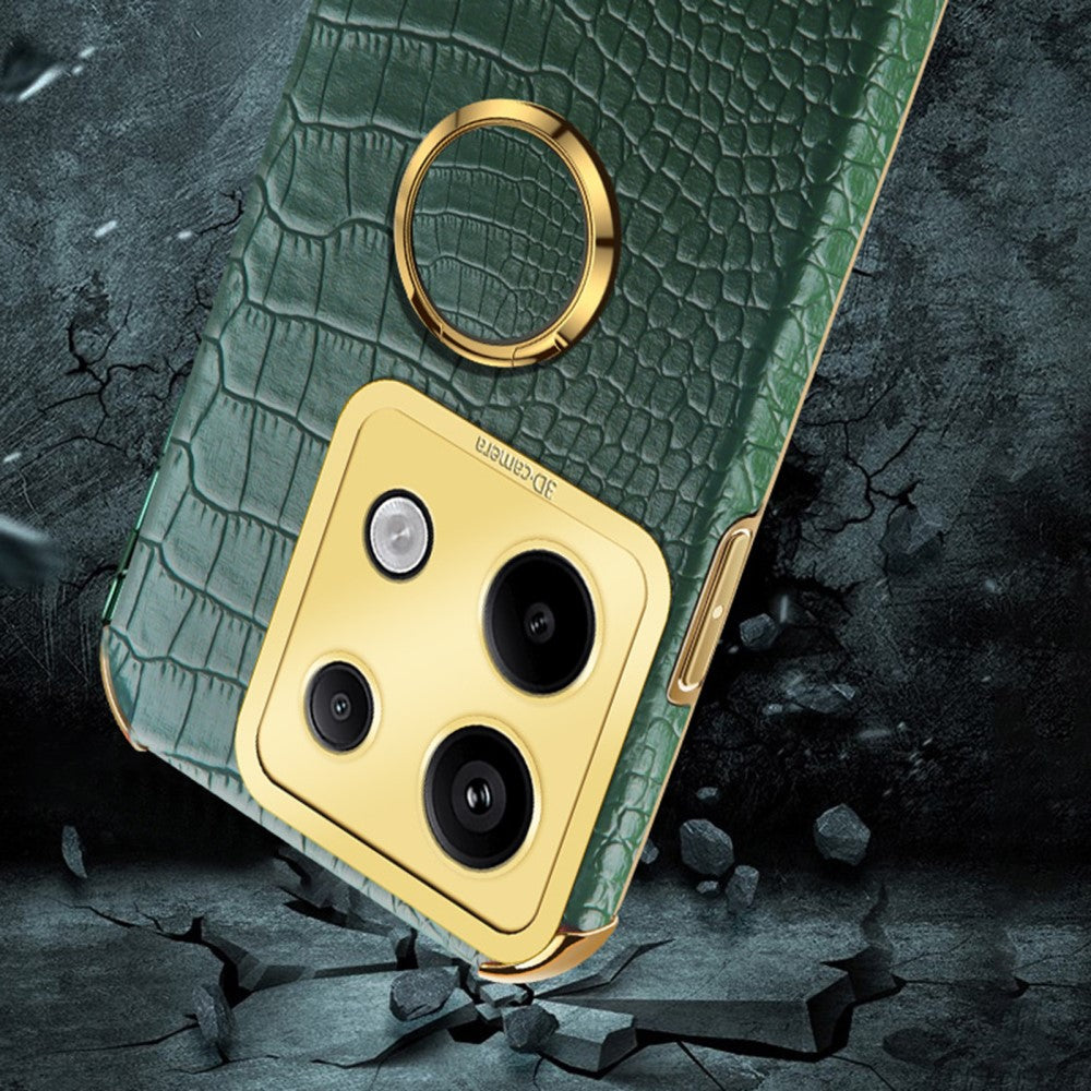 For Xiaomi Redmi Note 13 Pro 5G / Poco X6 5G Case Crocodile Texture Leather+TPU Ring Kickstand Phone Cover - Green