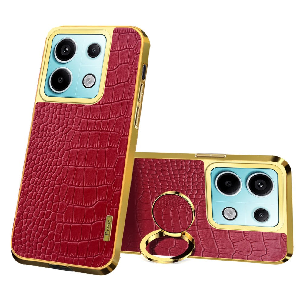 For Xiaomi Redmi Note 13 Pro 5G / Poco X6 5G Case Crocodile Texture Leather+TPU Ring Kickstand Phone Cover - Red
