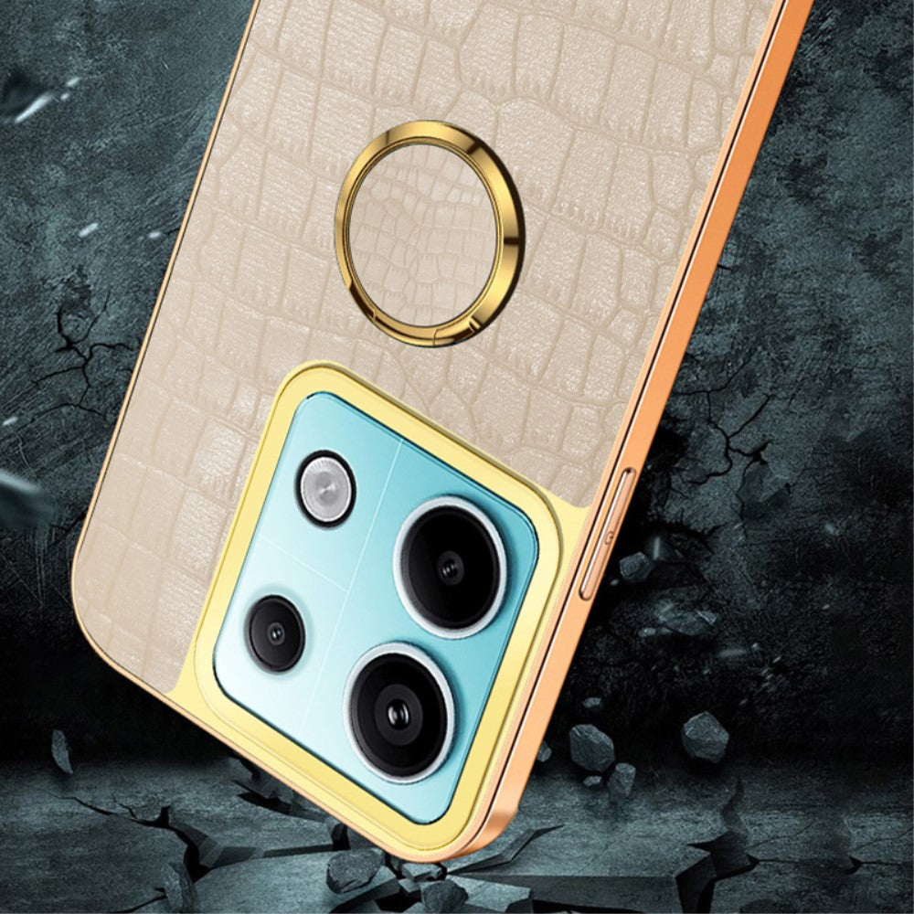 For Xiaomi Redmi Note 13 Pro 5G / Poco X6 5G Case Crocodile Texture Leather+TPU Ring Kickstand Phone Cover - Red