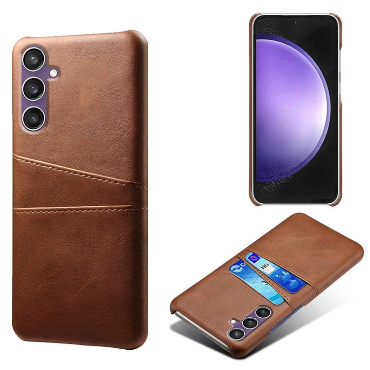 For Samsung Galaxy S23 FE Cover Dual Card Slots PU Leather + PC Phone Case - Brown
