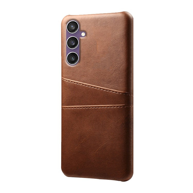 For Samsung Galaxy S23 FE Cover Dual Card Slots PU Leather + PC Phone Case - Brown