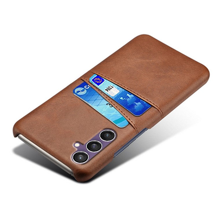 For Samsung Galaxy S23 FE Cover Dual Card Slots PU Leather + PC Phone Case - Brown