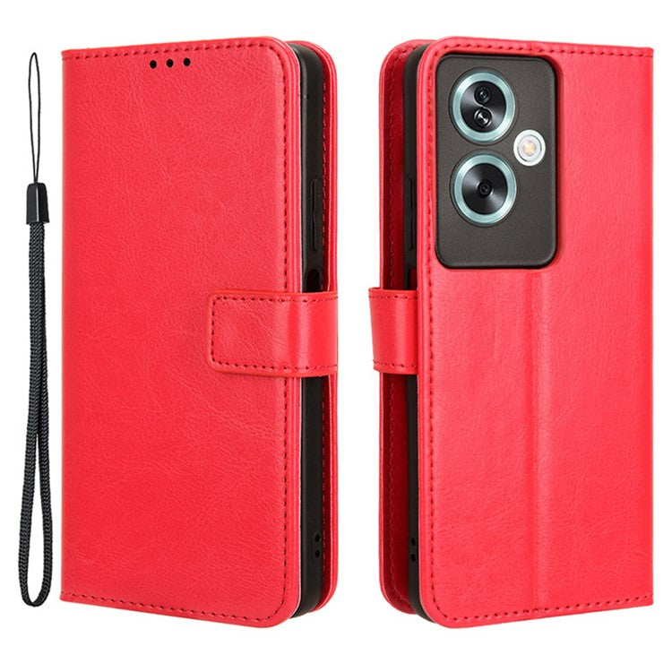 For Oppo A79 5G / A2 5G / OnePlus Nord N30 SE 5G Case PU Leather Crazy Horse Texture Wallet Phone Cover - Red