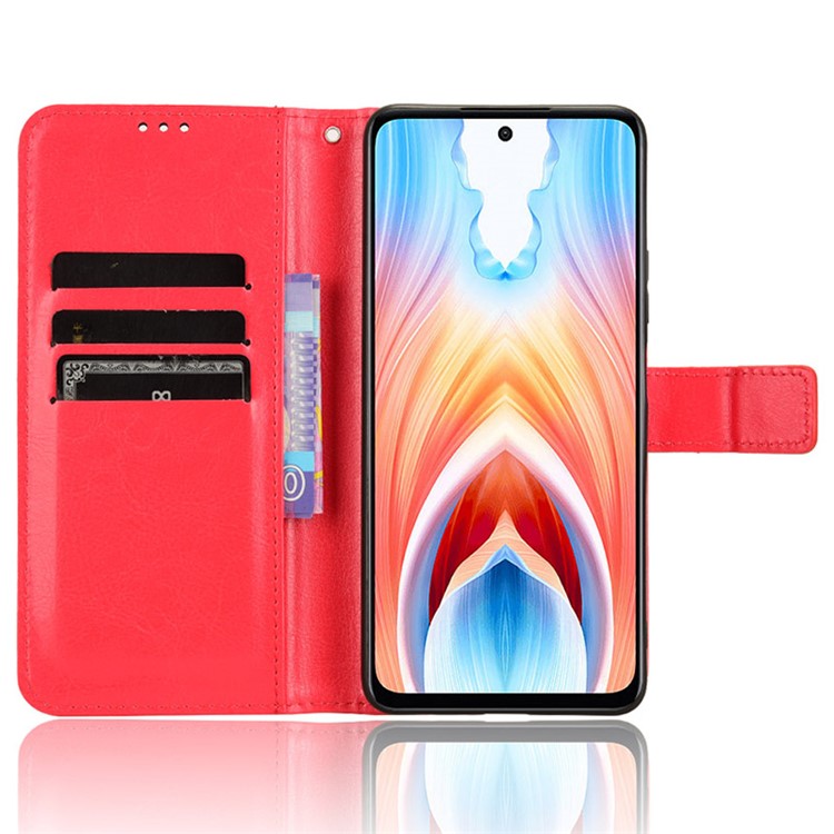 For Oppo A79 5G / A2 5G / OnePlus Nord N30 SE 5G Case PU Leather Crazy Horse Texture Wallet Phone Cover - Red