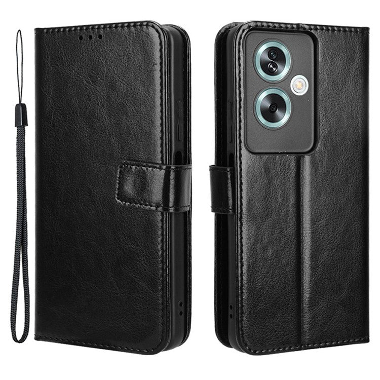 For Oppo A79 5G / A2 5G / OnePlus Nord N30 SE 5G Case PU Leather Crazy Horse Texture Wallet Phone Cover - Black