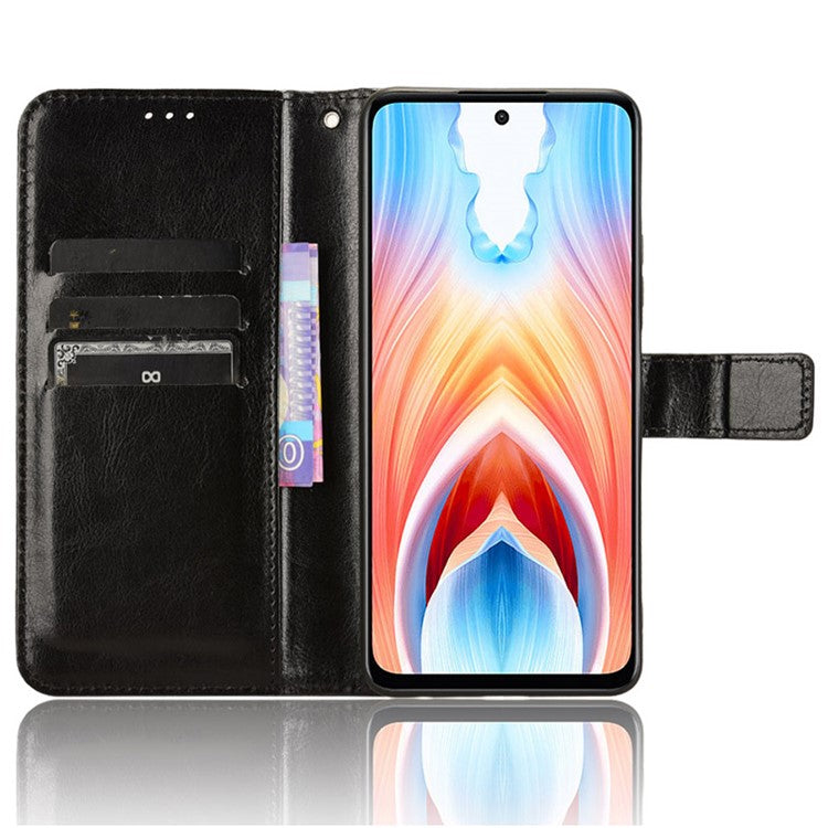 For Oppo A79 5G / A2 5G / OnePlus Nord N30 SE 5G Case PU Leather Crazy Horse Texture Wallet Phone Cover - Black