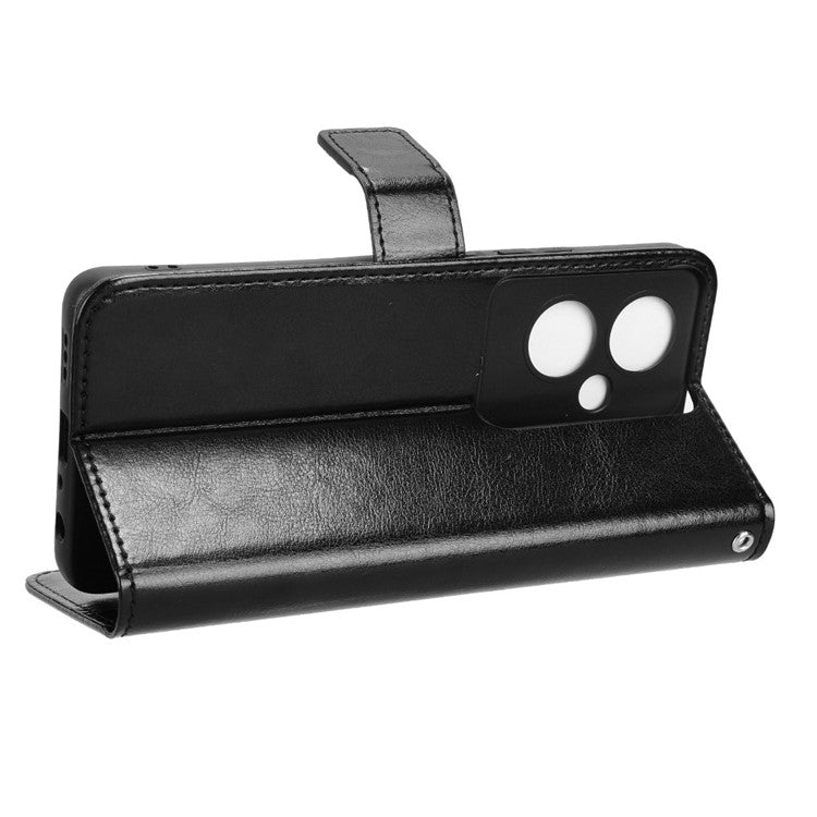 For Oppo A79 5G / A2 5G / OnePlus Nord N30 SE 5G Case PU Leather Crazy Horse Texture Wallet Phone Cover - Black