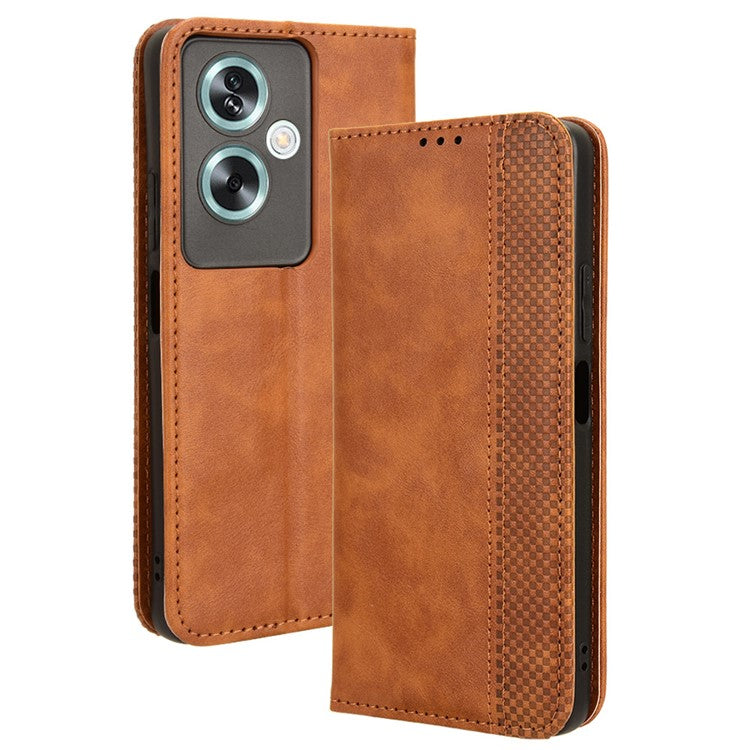 For Oppo A79 5G / A2 5G / OnePlus Nord N30 SE 5G Case Retro PU Leather Magnetic Auto Closing Wallet Cover - Brown