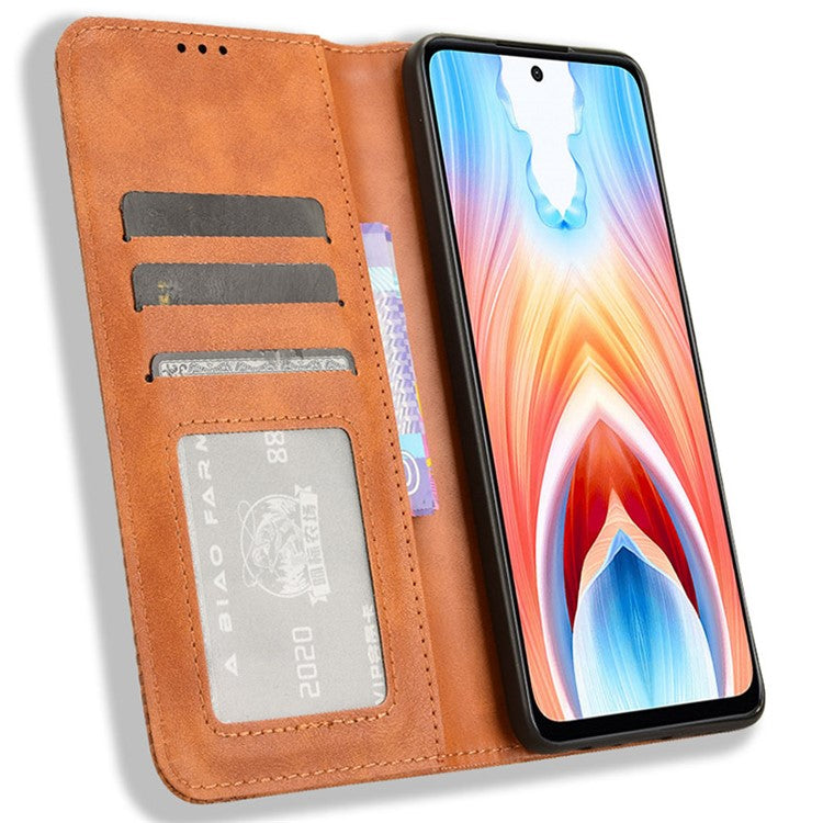 For Oppo A79 5G / A2 5G / OnePlus Nord N30 SE 5G Case Retro PU Leather Magnetic Auto Closing Wallet Cover - Brown