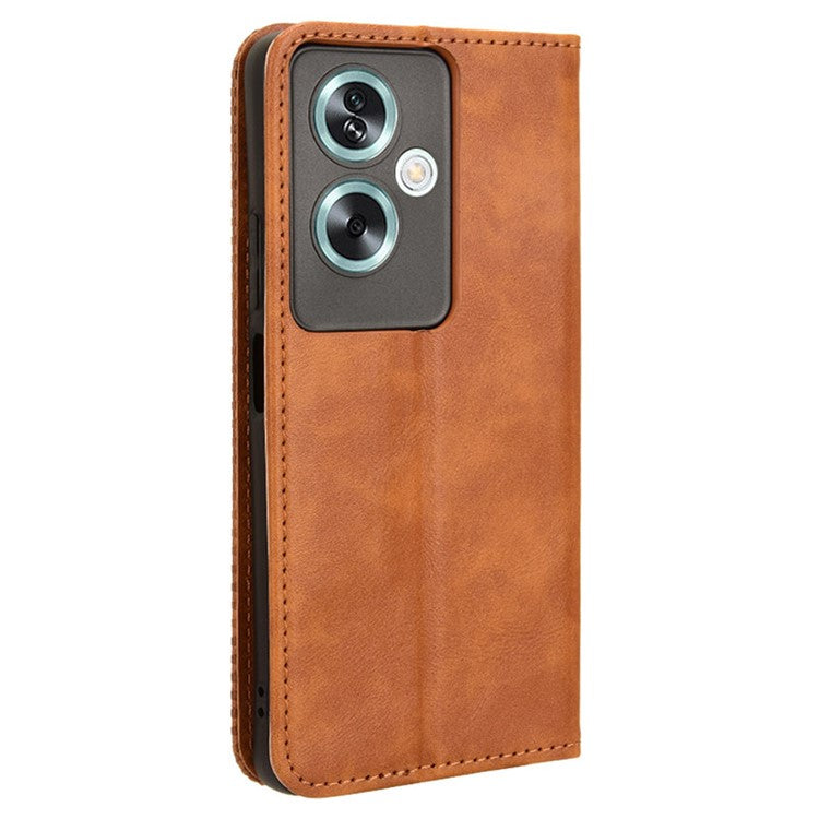 For Oppo A79 5G / A2 5G / OnePlus Nord N30 SE 5G Case Retro PU Leather Magnetic Auto Closing Wallet Cover - Brown