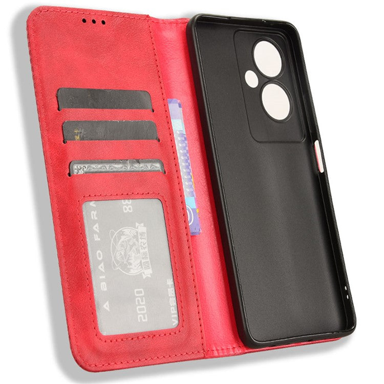 For Oppo A79 5G / A2 5G / OnePlus Nord N30 SE 5G Case Retro PU Leather Magnetic Auto Closing Wallet Cover - Red
