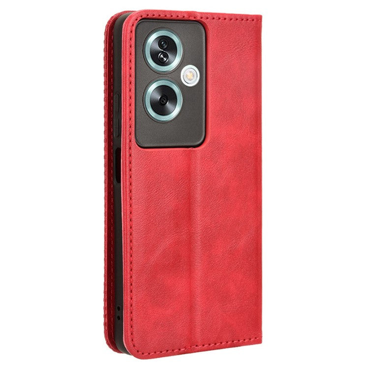 For Oppo A79 5G / A2 5G / OnePlus Nord N30 SE 5G Case Retro PU Leather Magnetic Auto Closing Wallet Cover - Red