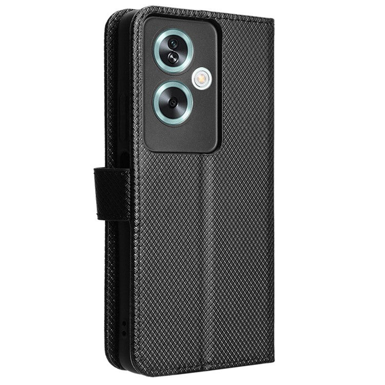 For Oppo A79 5G / A2 5G / OnePlus Nord N30 SE 5G Case Stand Wallet Diamond Texture Phone Cover - Black
