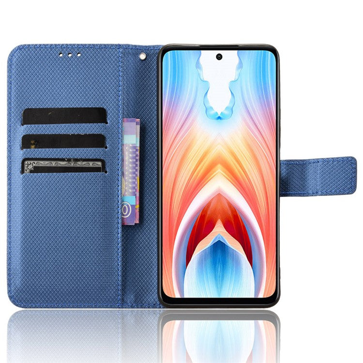For Oppo A79 5G / A2 5G / OnePlus Nord N30 SE 5G Case Stand Wallet Diamond Texture Phone Cover - Blue