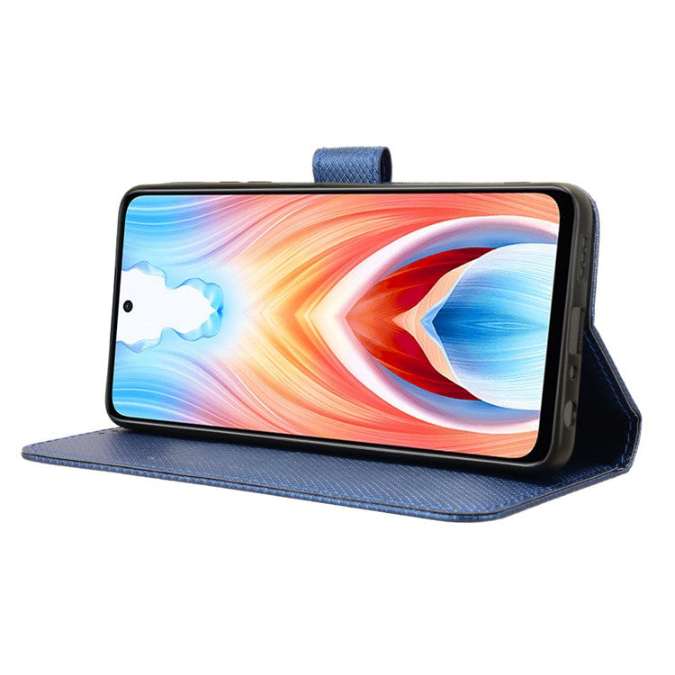 For Oppo A79 5G / A2 5G / OnePlus Nord N30 SE 5G Case Stand Wallet Diamond Texture Phone Cover - Blue