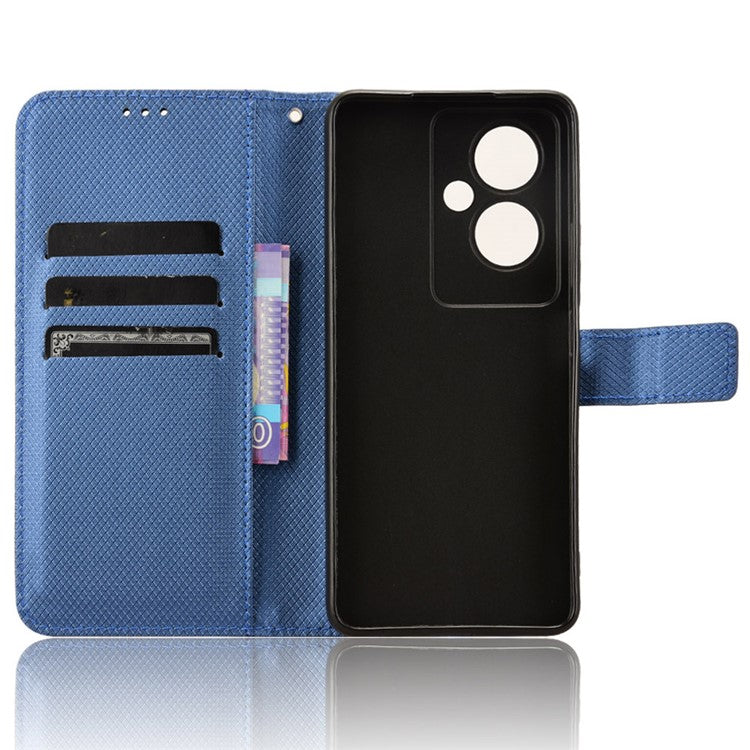 For Oppo A79 5G / A2 5G / OnePlus Nord N30 SE 5G Case Stand Wallet Diamond Texture Phone Cover - Blue