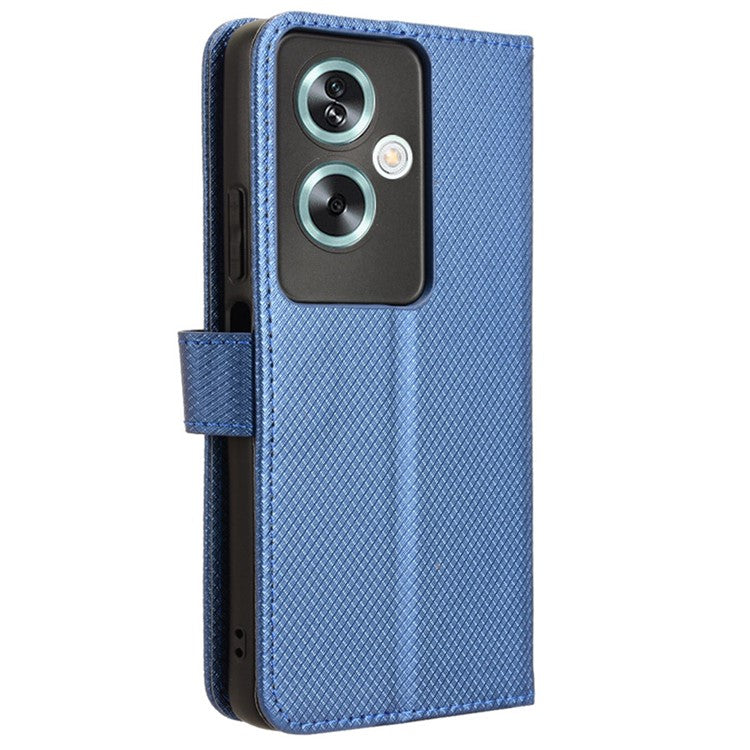 For Oppo A79 5G / A2 5G / OnePlus Nord N30 SE 5G Case Stand Wallet Diamond Texture Phone Cover - Blue