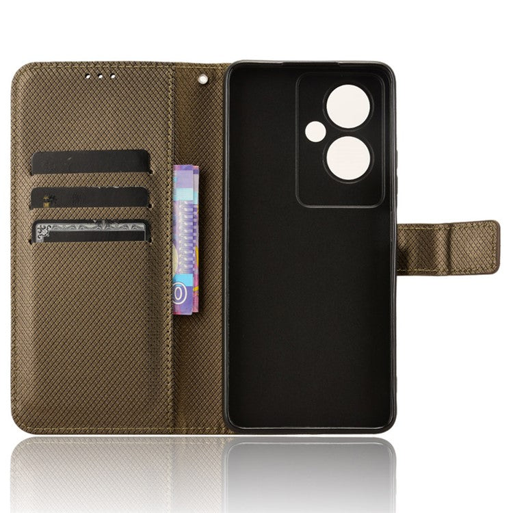 For Oppo A79 5G / A2 5G / OnePlus Nord N30 SE 5G Case Stand Wallet Diamond Texture Phone Cover - Brown