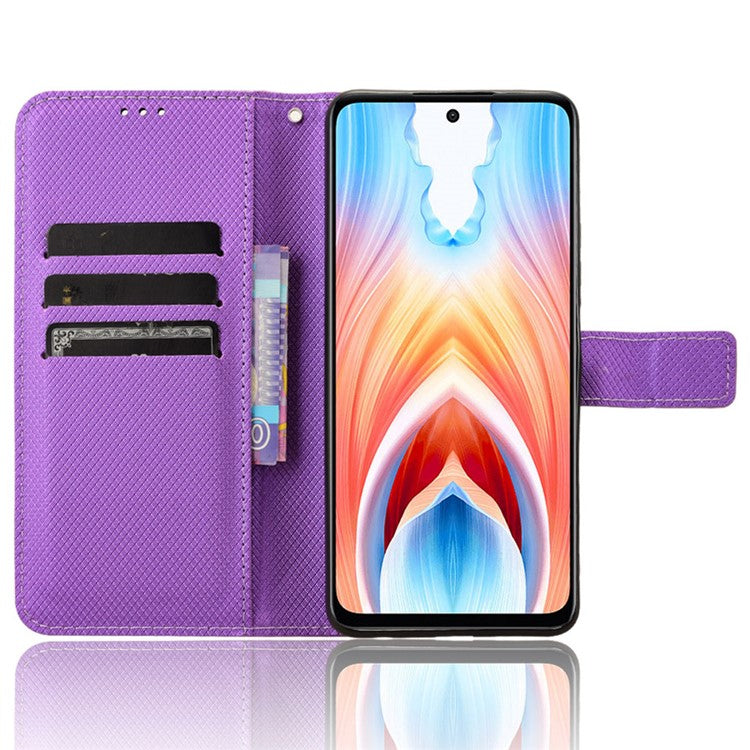 For Oppo A79 5G / A2 5G / OnePlus Nord N30 SE 5G Case Stand Wallet Diamond Texture Phone Cover - Purple