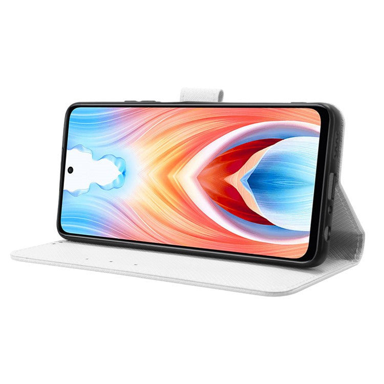 For Oppo A79 5G / A2 5G / OnePlus Nord N30 SE 5G Case Stand Wallet Diamond Texture Phone Cover - White